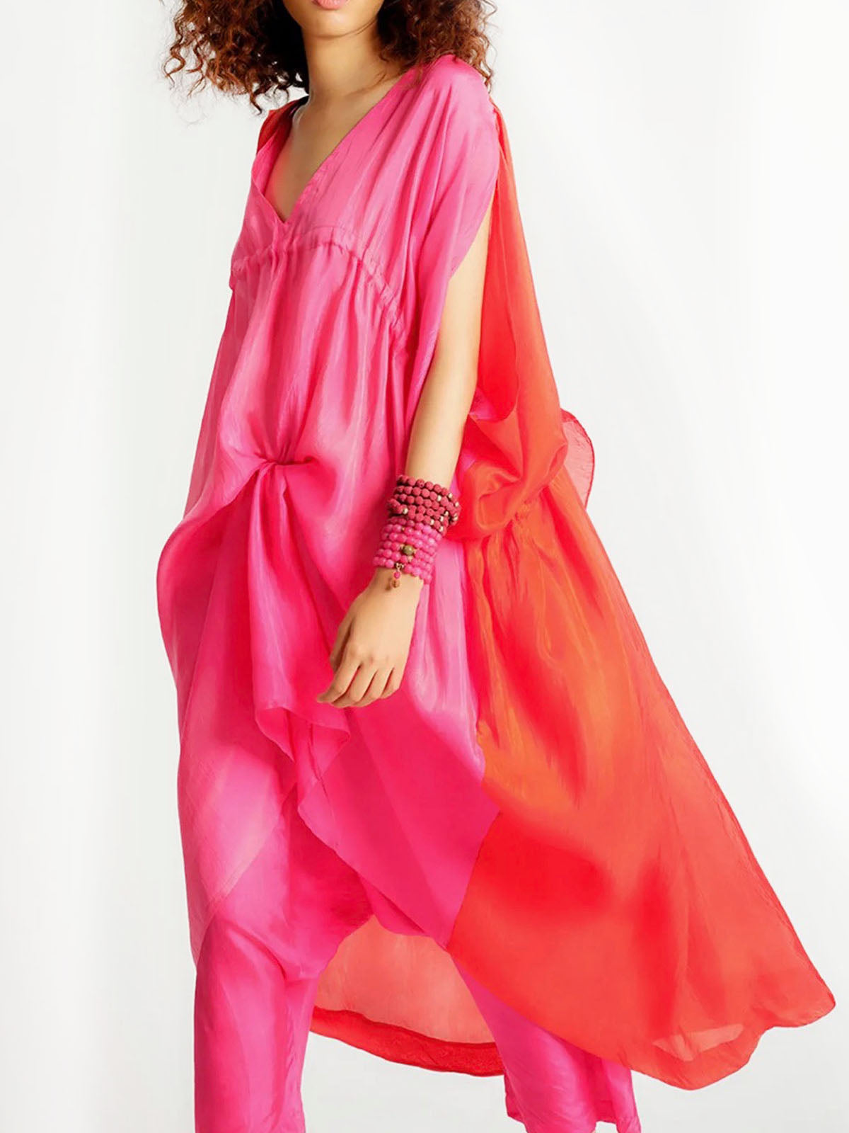 Azita Silk Caftan | Red/Pink