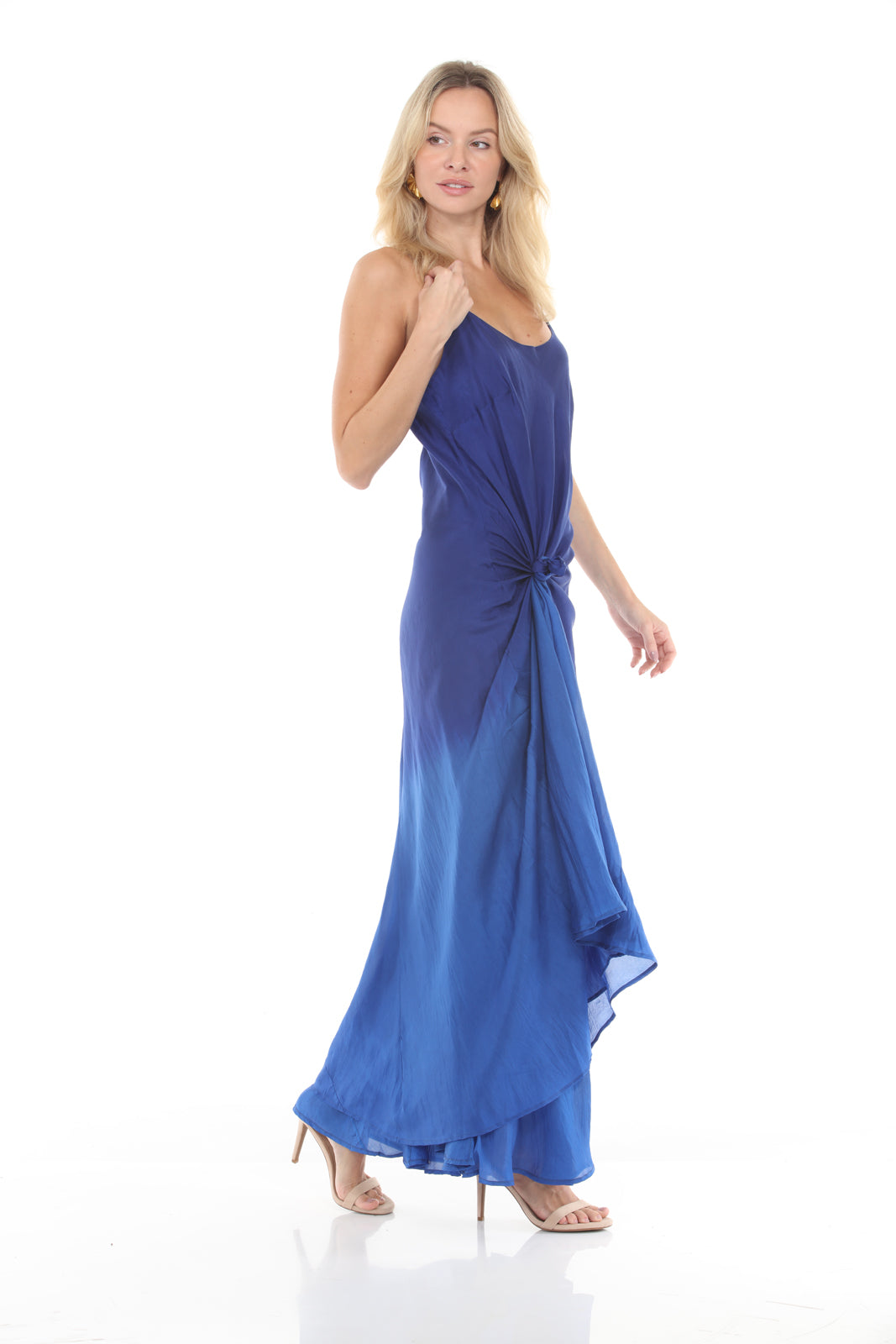 Double Layer Silk Slip Dress Dip Dye | Moroccan Blue/Royal Blue - side tied alt