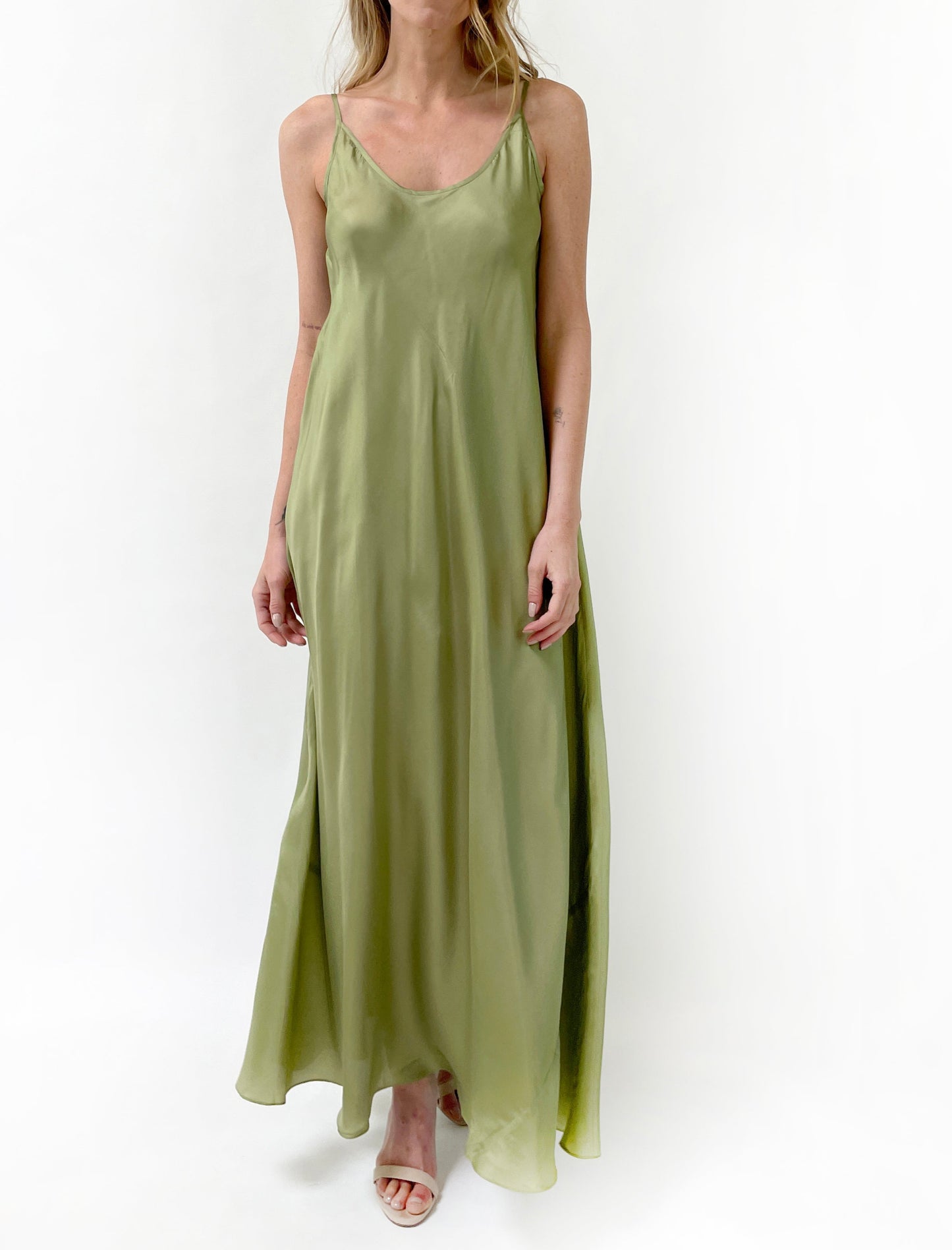 Silk Twill Maxi Dress | Moss Green