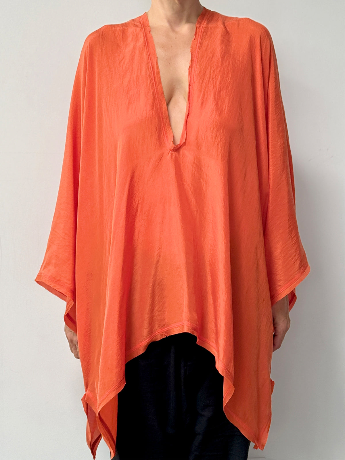Oversize Silk Tunic Top | Coral