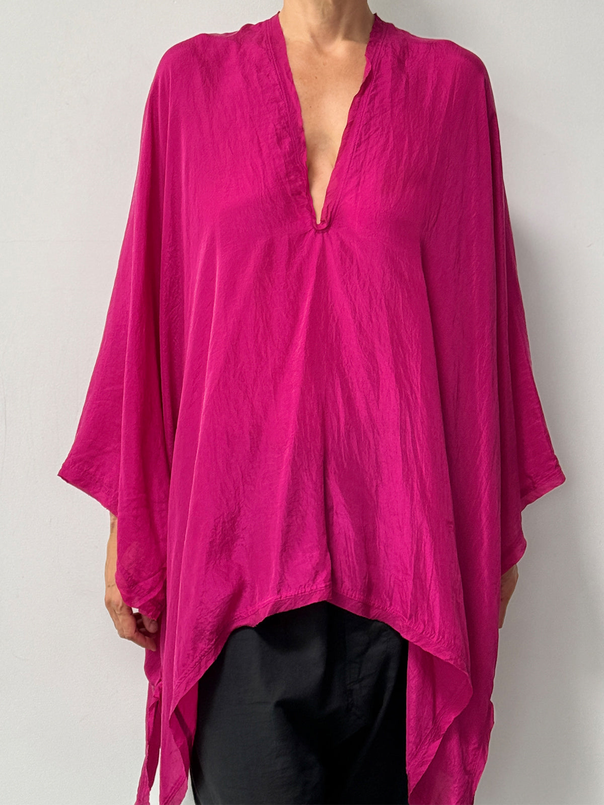 Oversize Silk Tunic Top | Fuchsia