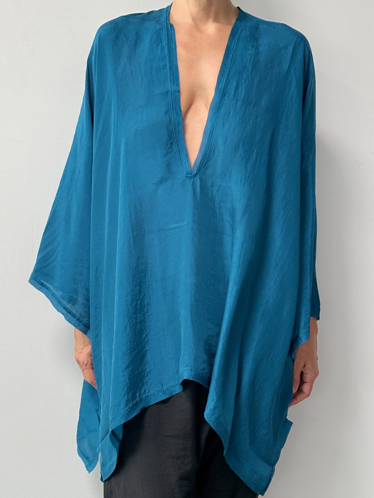 Oversize Silk Tunic Top | Sea Blue