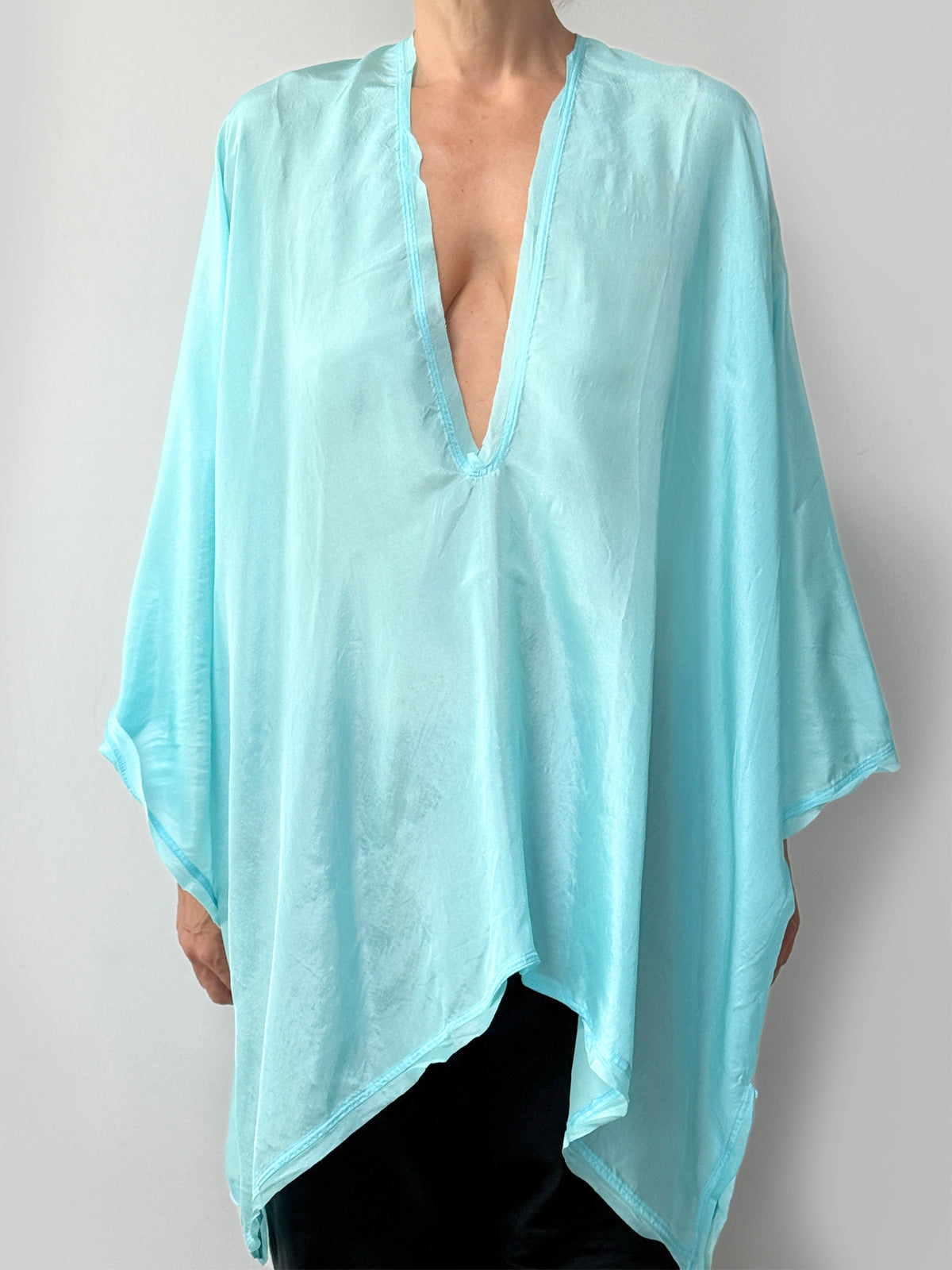 Oversize Silk Tunic Top | Turquoise