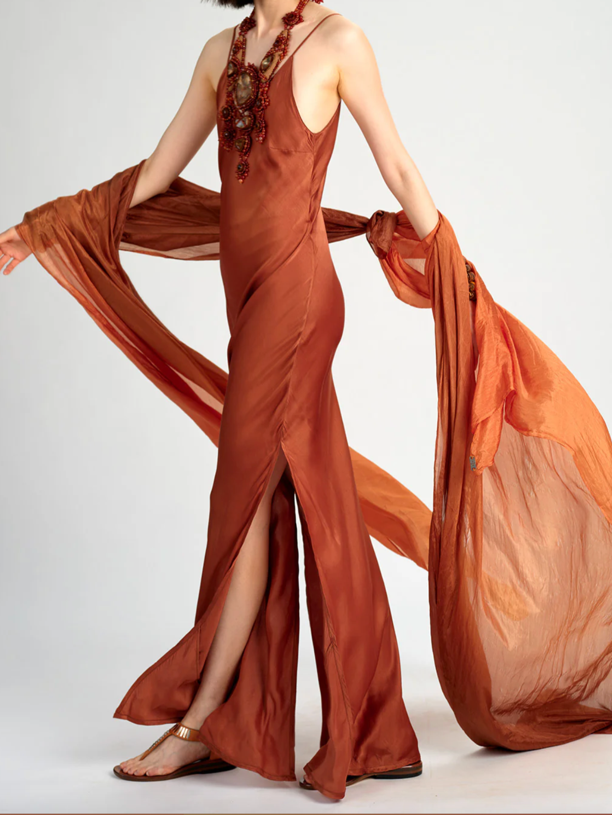 Narrow V Neck Bias Dress | Yam