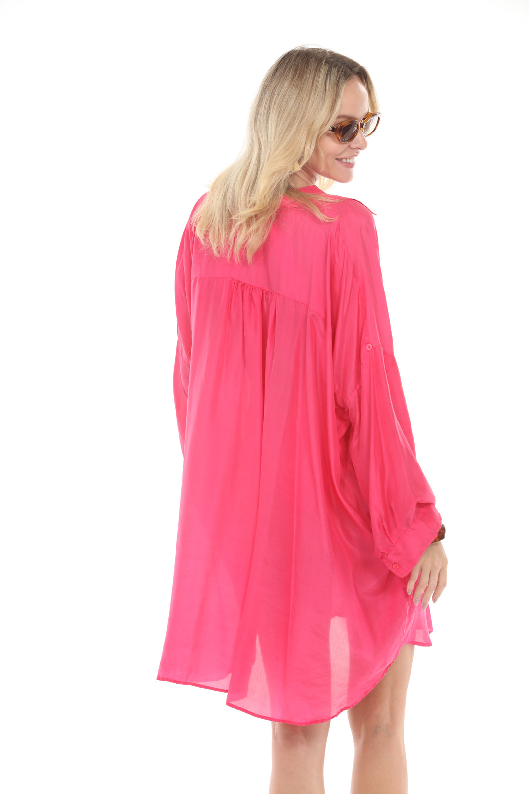 Stephanie Buttoned Top In Silk | Pink - back