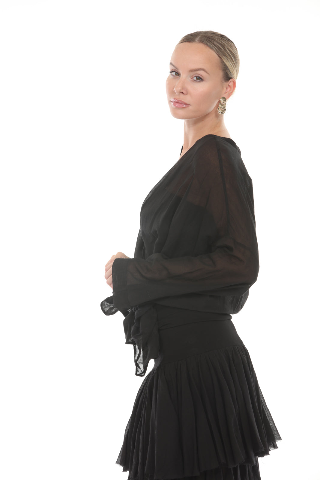 Stephanie Buttoned Top in Cotton | Black - side closeup