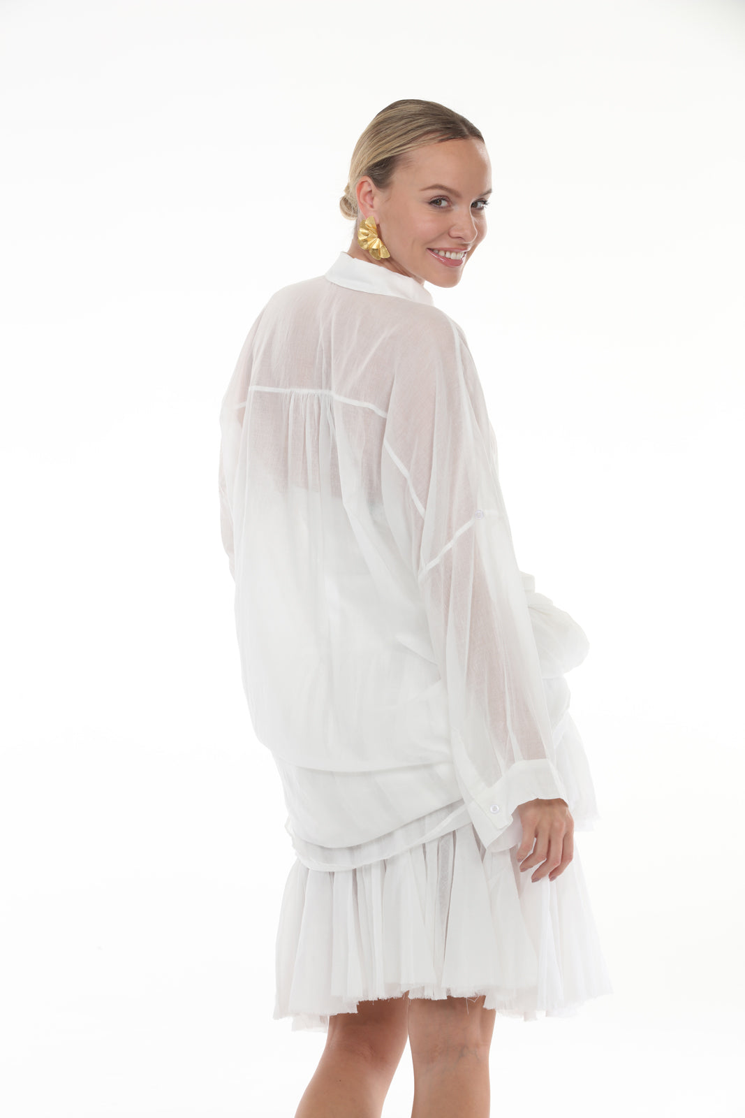 Stephanie Buttoned Top in Cotton | White - back