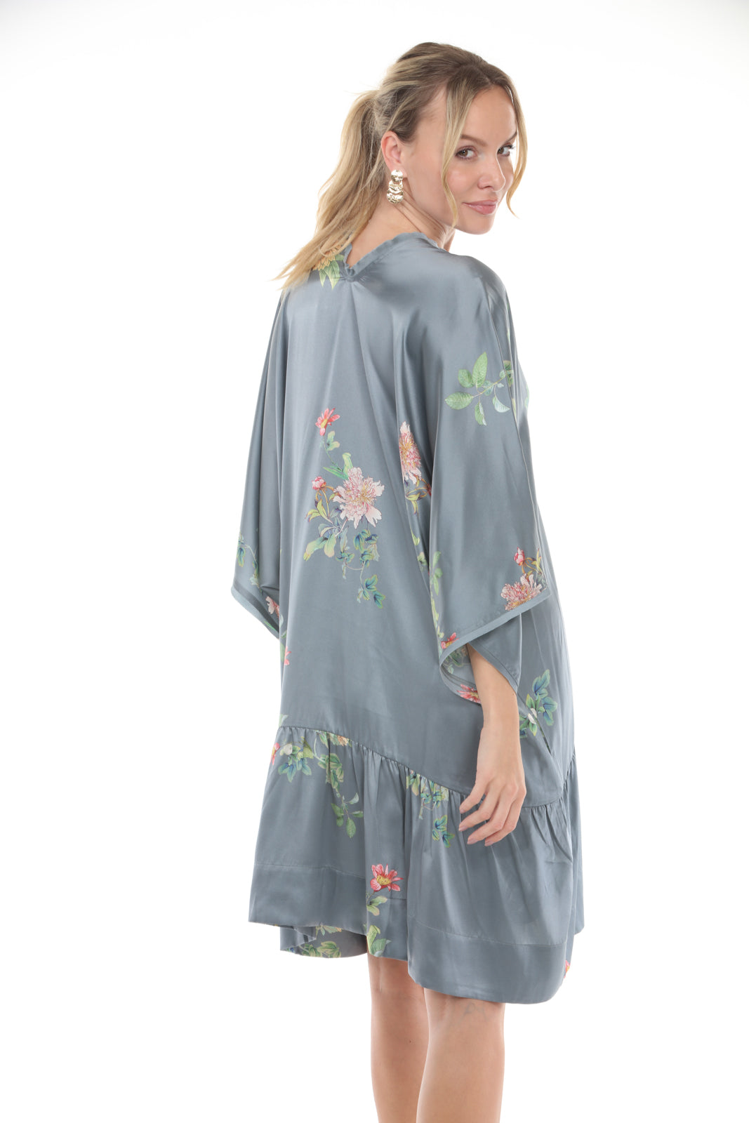 Tunic Dress With Ruffle | Grey - back closeup