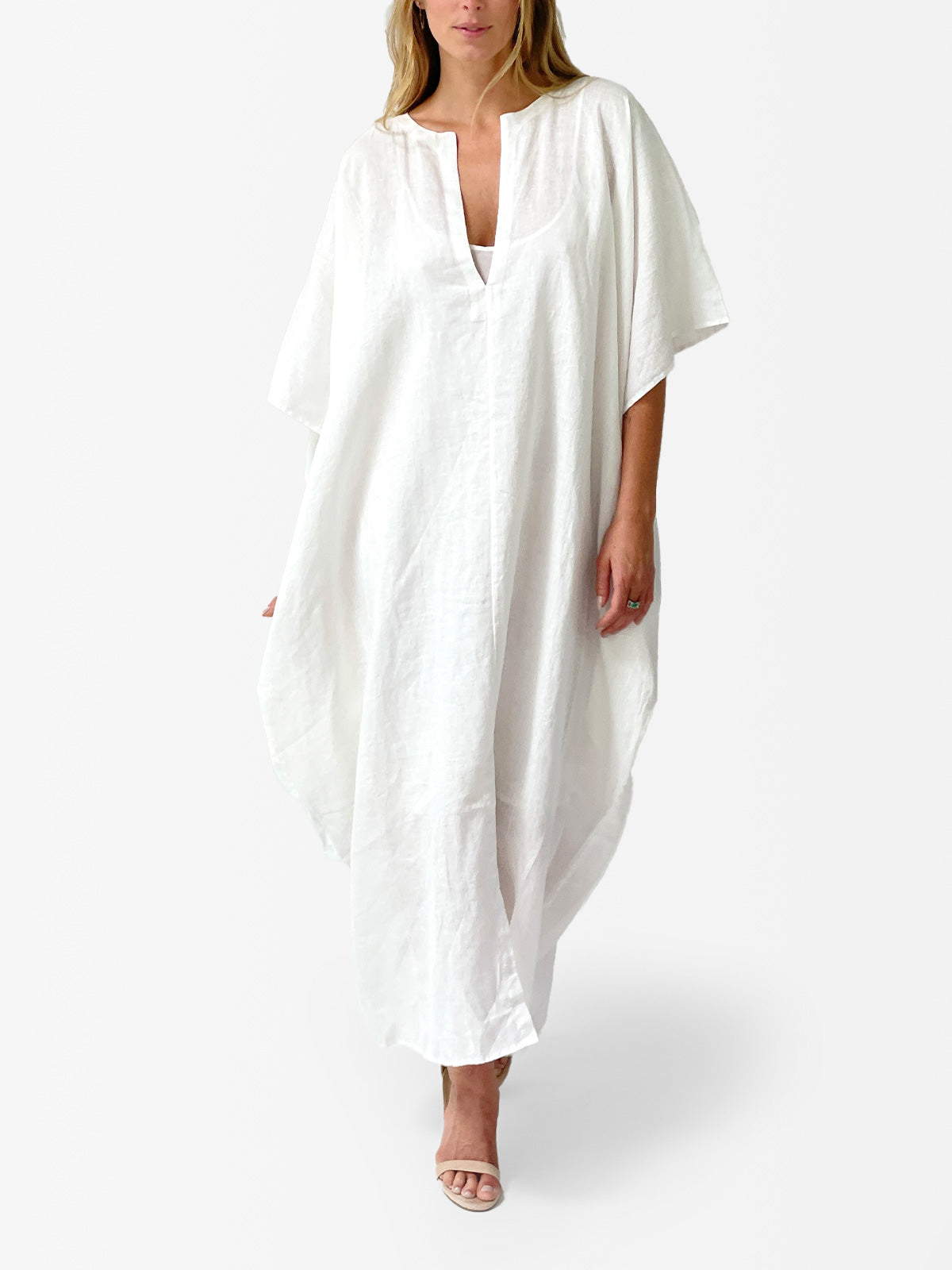 Tulum Slit Linen Caftan | White Tulum Slit Linen Caftan | White
