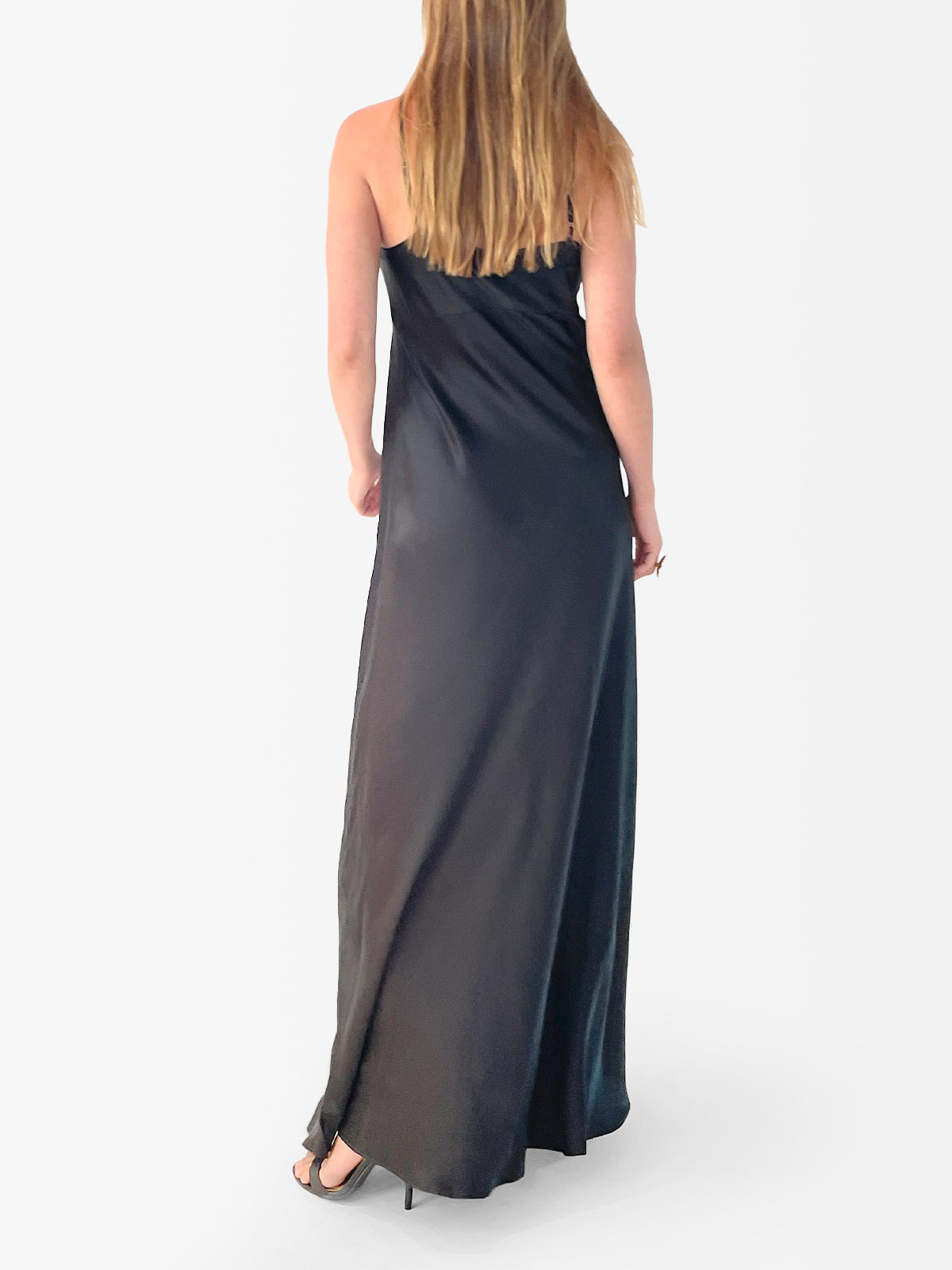 VACANCES Silk Charmeuse Maxi Dress Black back
