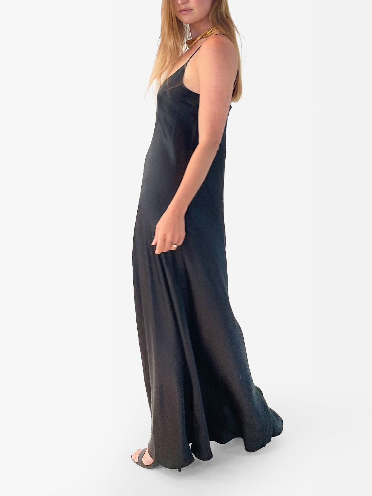 VACANCES Silk Charmeuse Maxi Dress Black side
