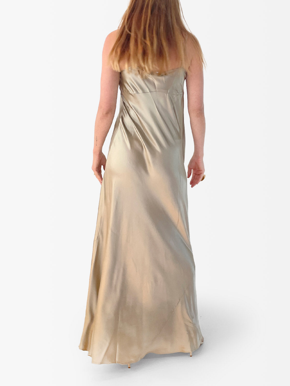 VACANCES Silk Charmeuse Maxi Dress Champagne back