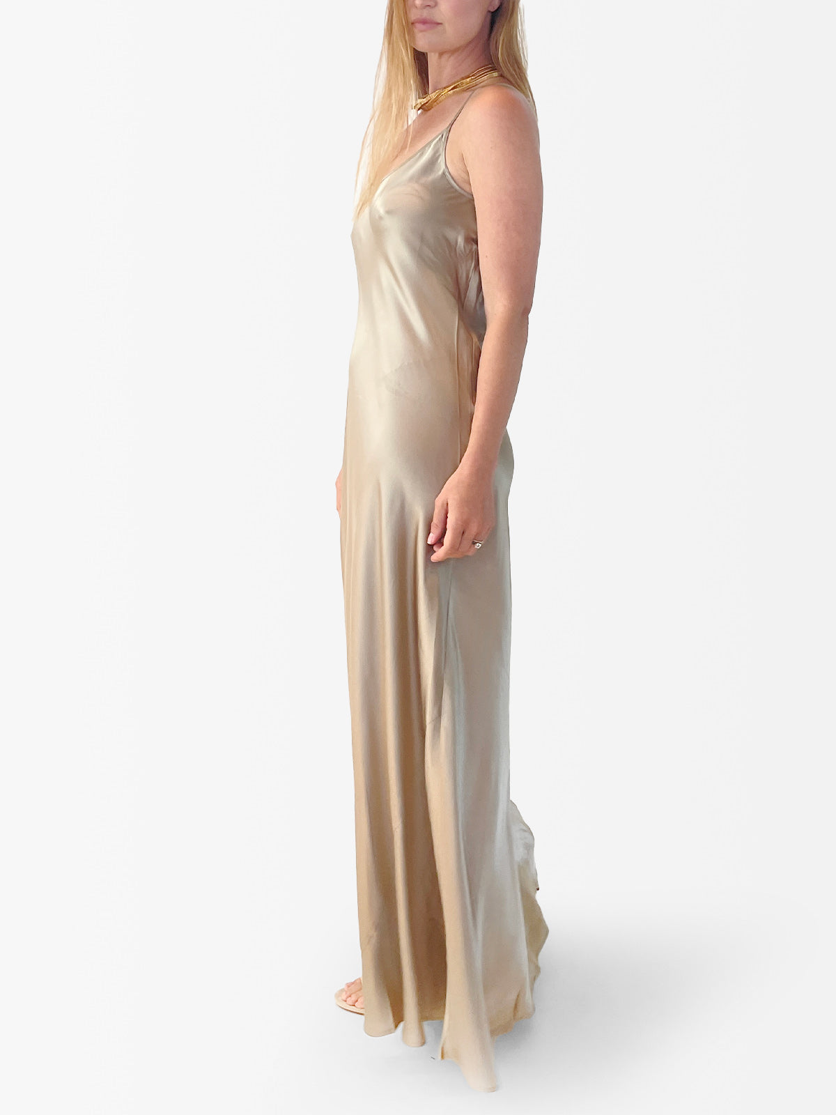 VACANCES Silk Charmeuse Maxi Dress Champagne side