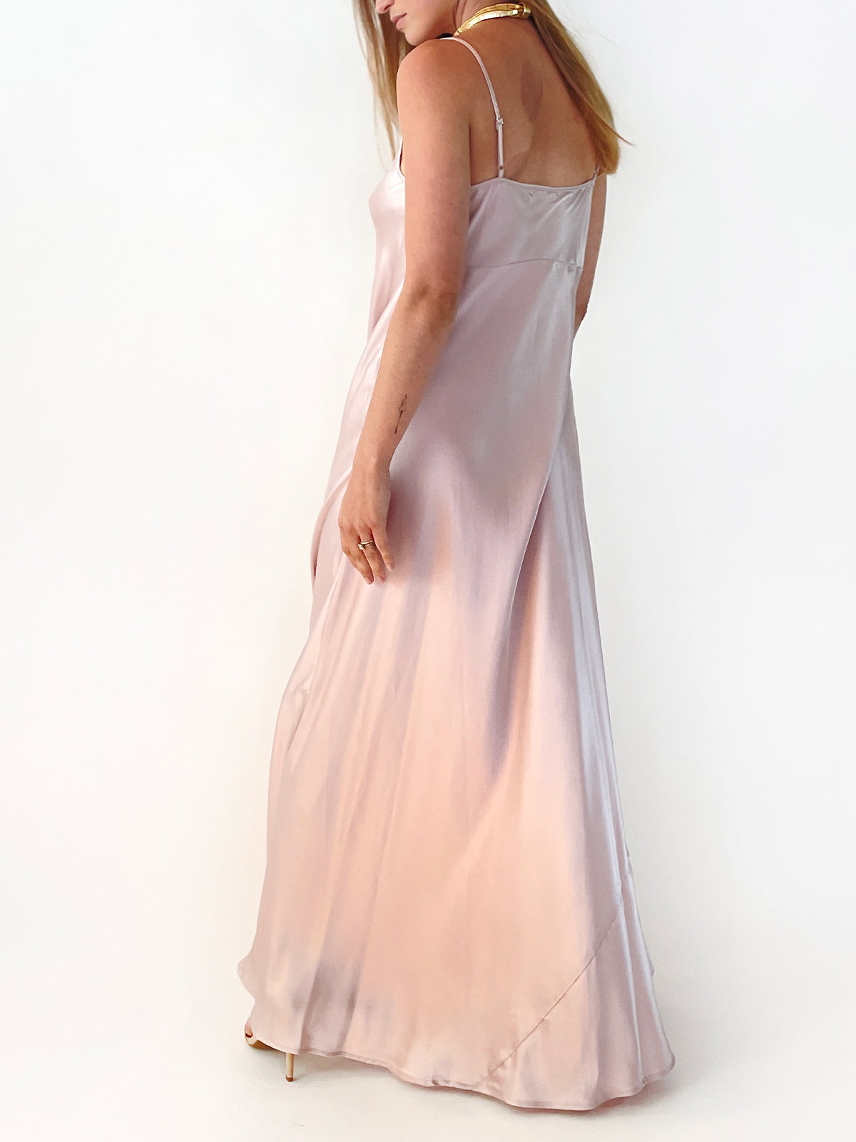 VACANCES Silk Charmeuse Maxi Dress Light Pink back