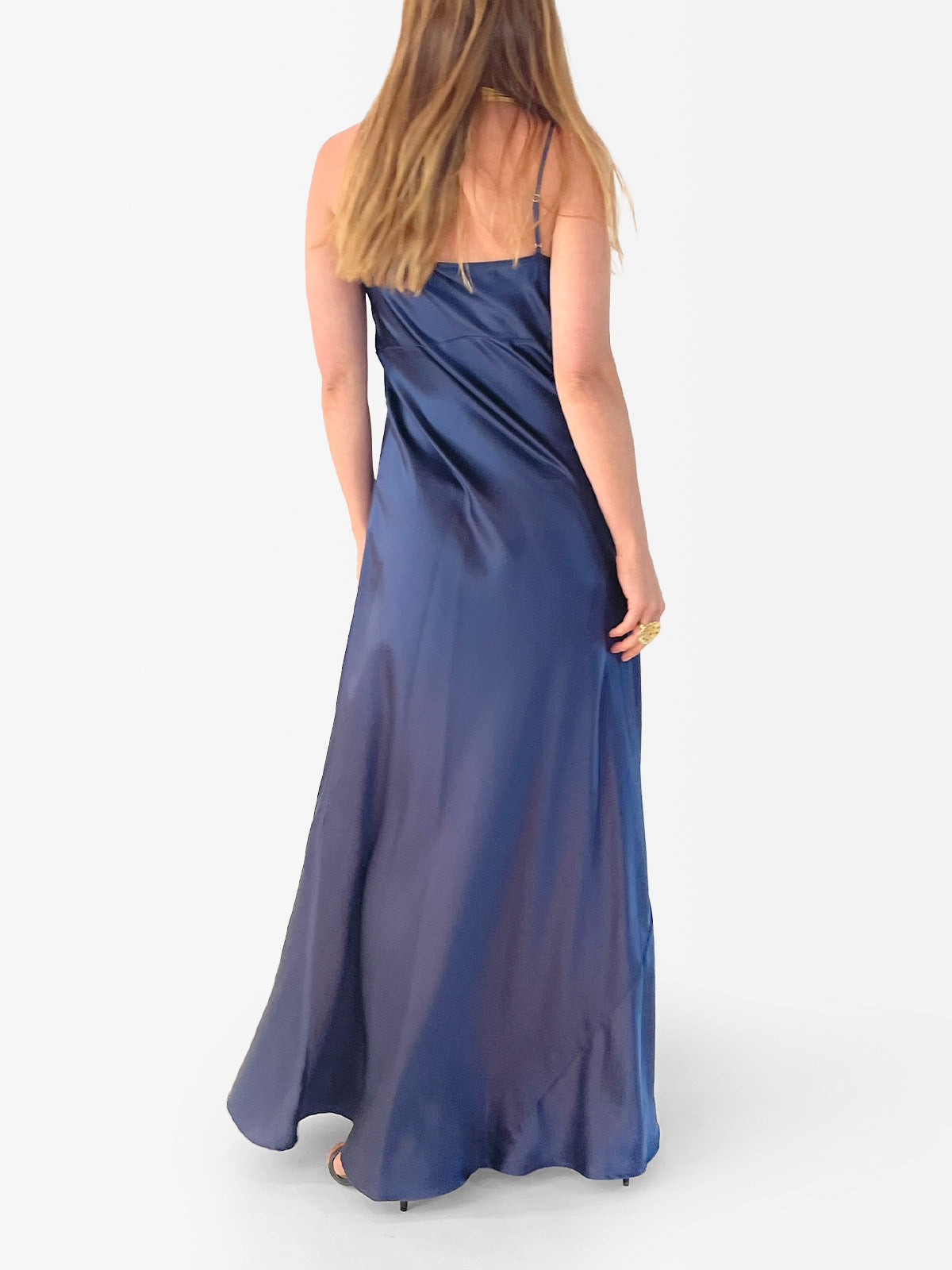 VACANCES Silk Charmeuse Maxi Dress Midnight Blue back