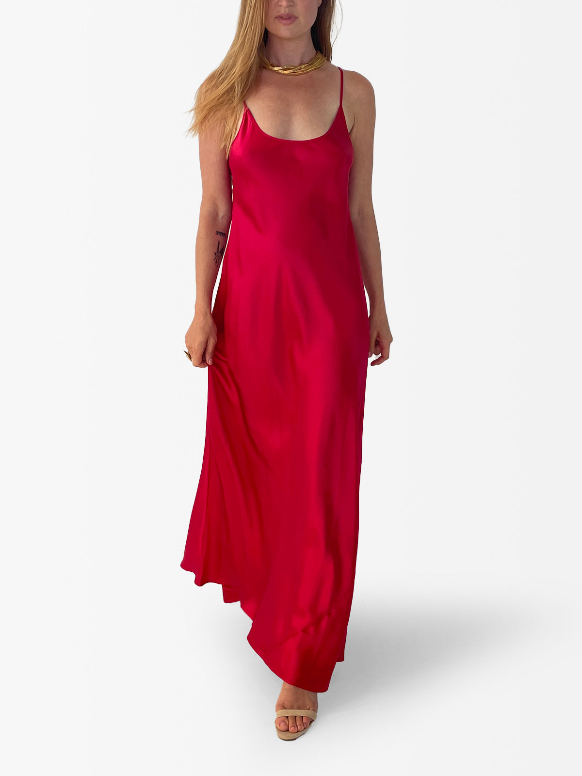 VACANCES Silk Charmeuse Maxi Dress front