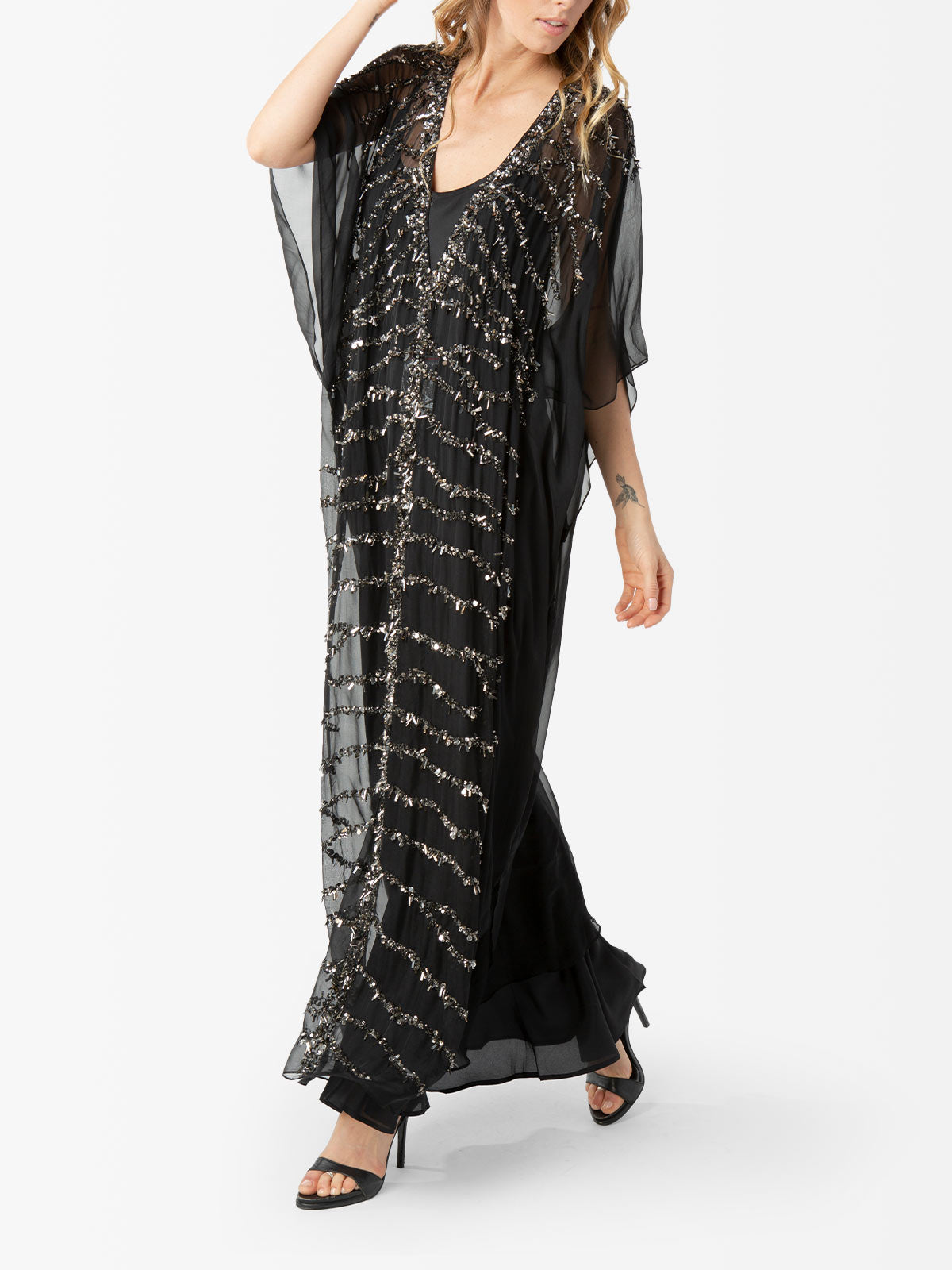 VACANCES Freesia Black Evening Caftan Dress front