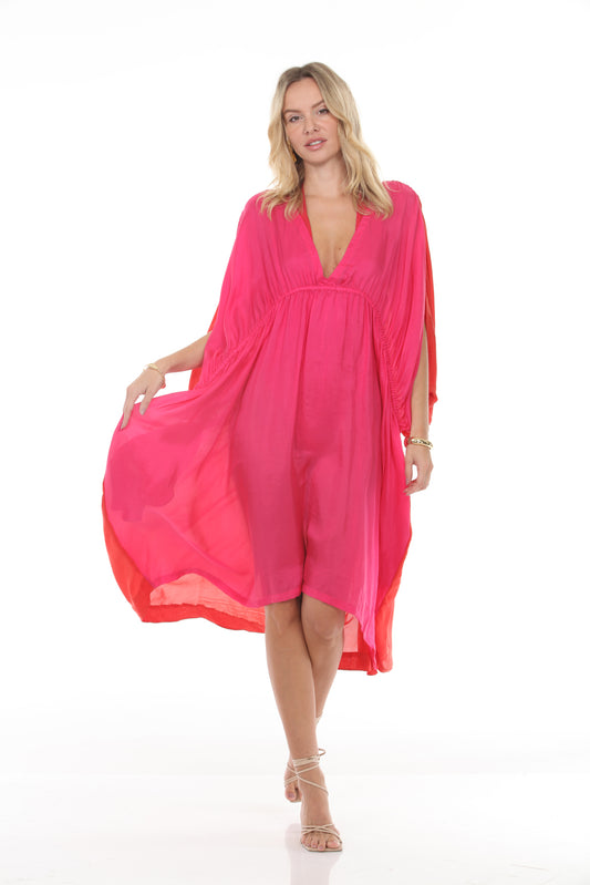 Azita Silk Caftan | Red/pink