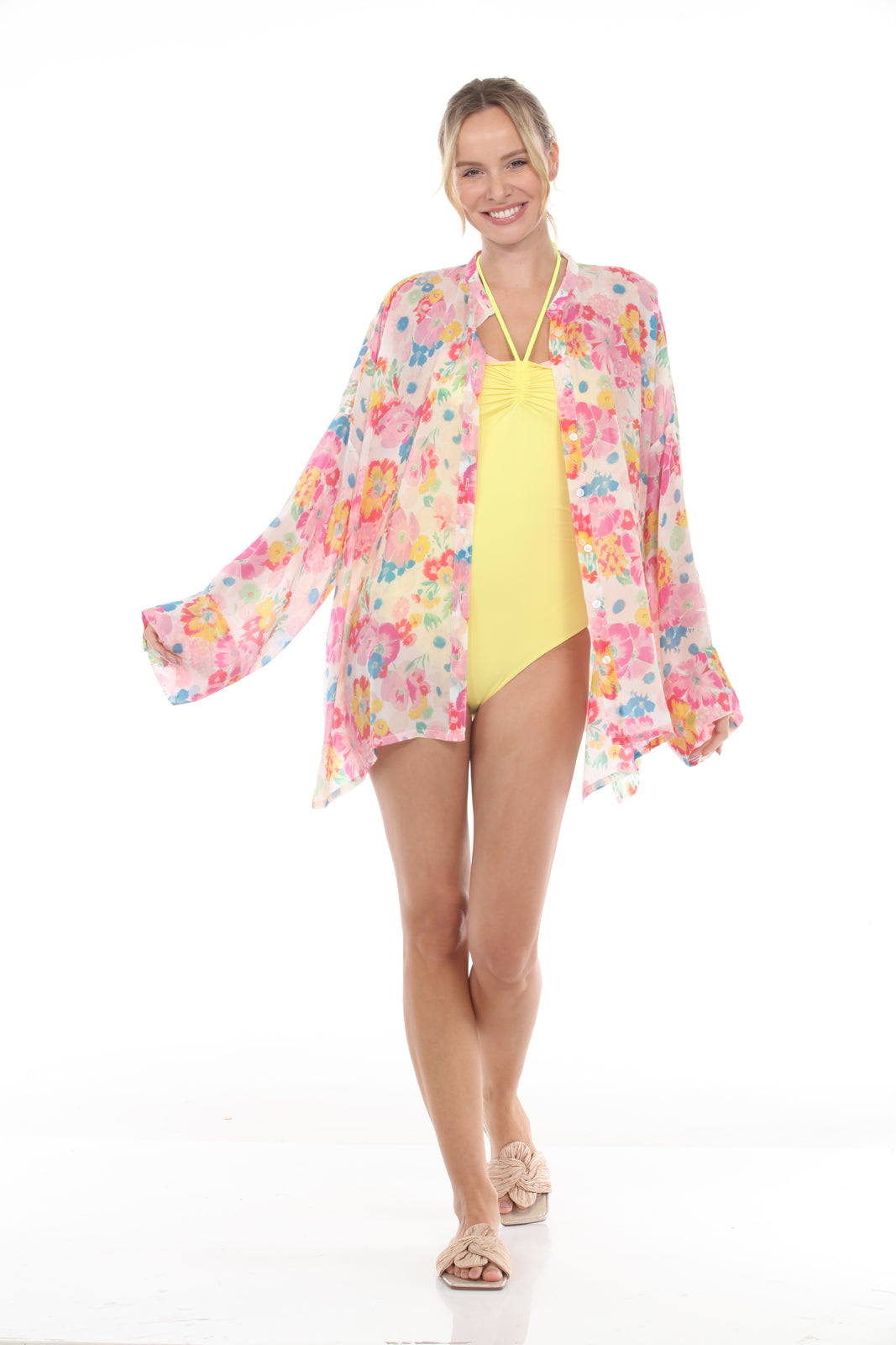 Boxy Buttoned Shirt with Flower Garden Print | Multi