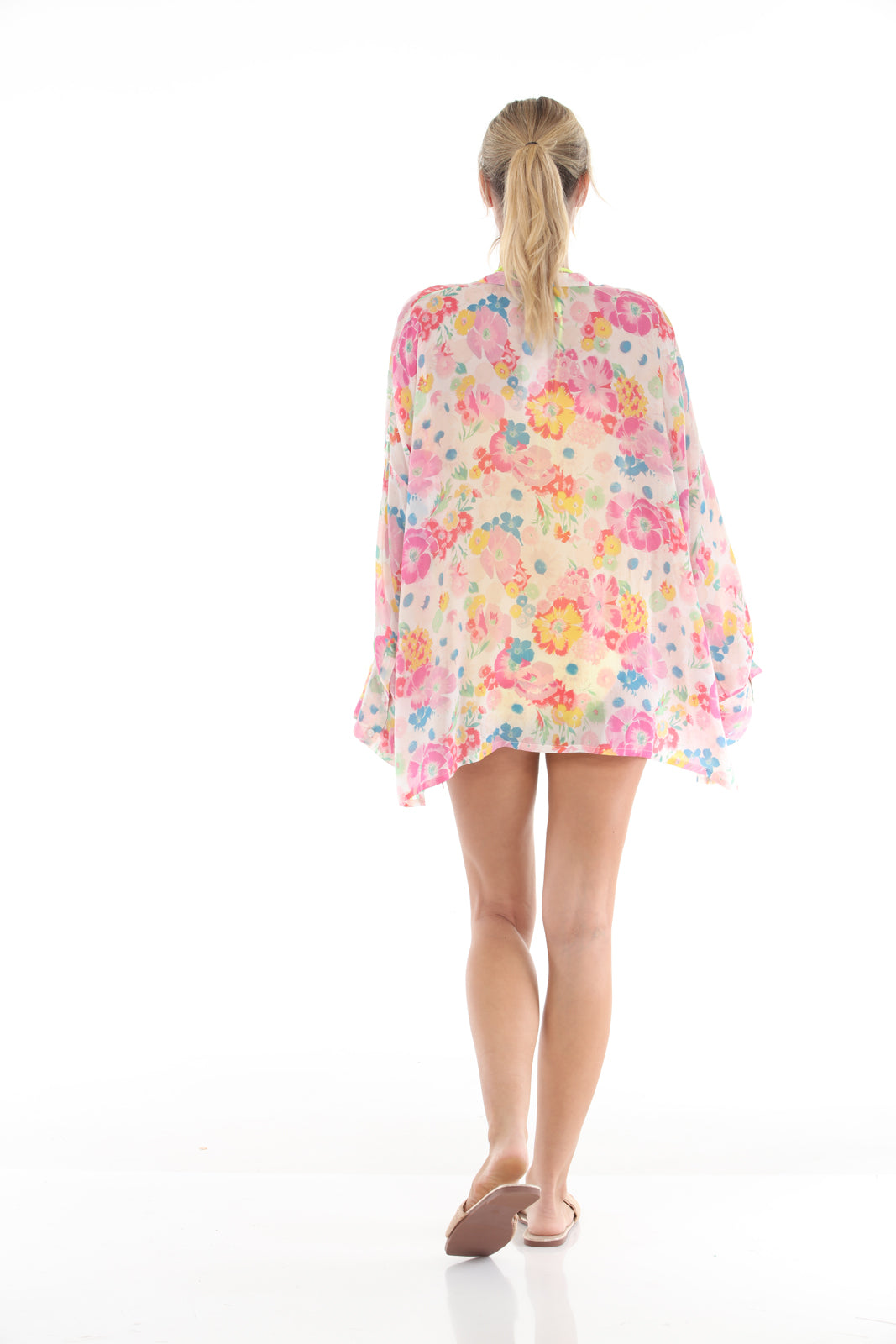 Boxy Buttoned Shirt with Flower Garden Print | Multi - back