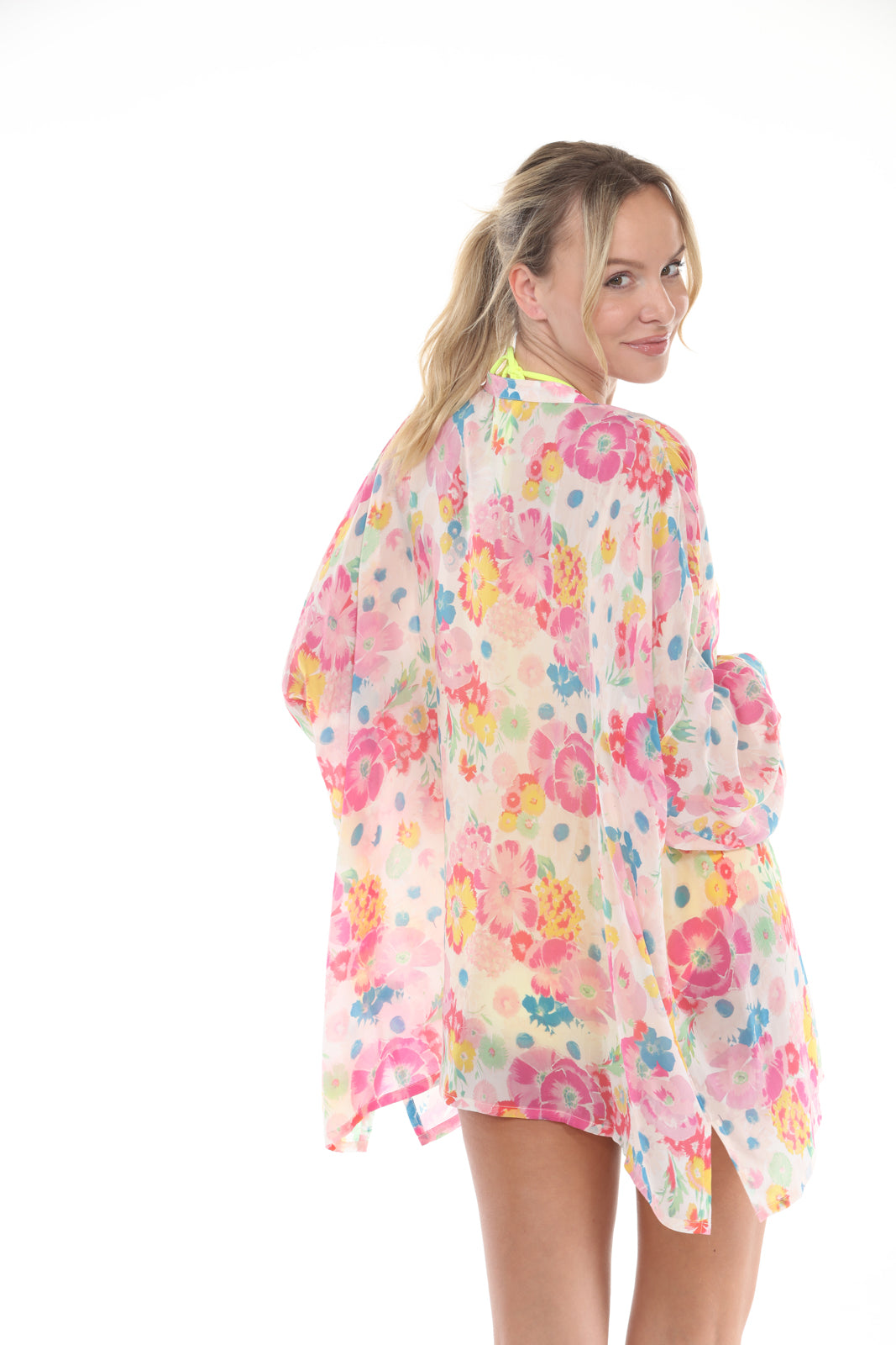 Boxy Buttoned Shirt with Flower Garden Print | Multi - back closeup