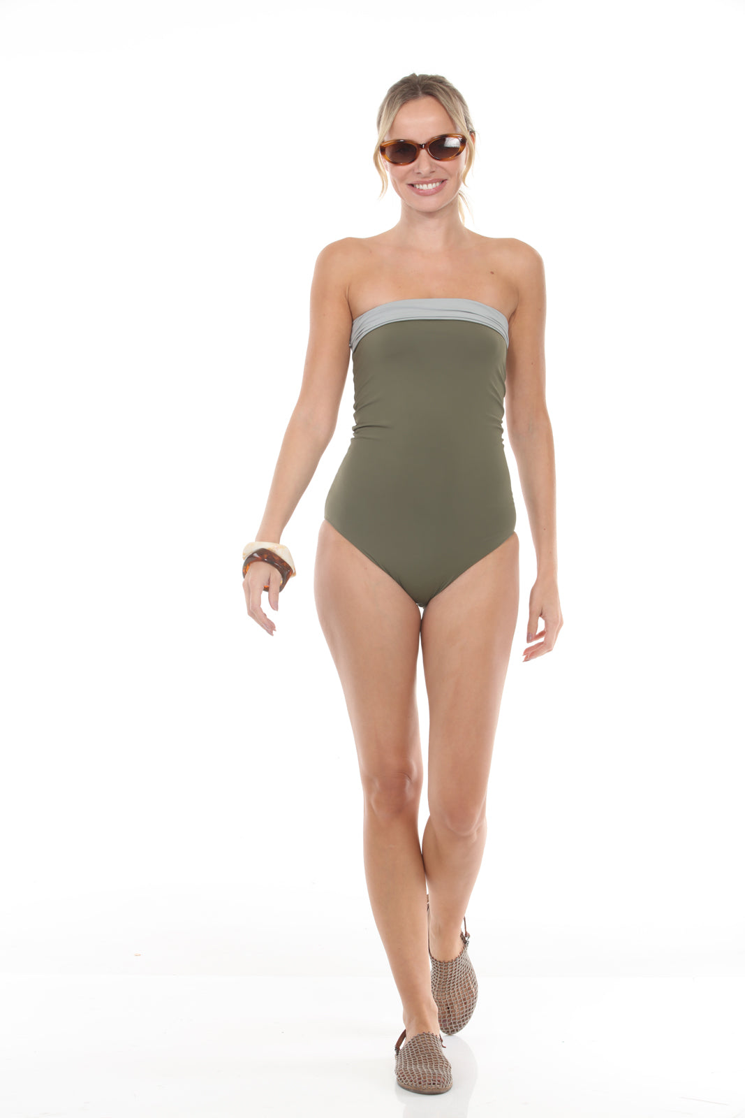 Camille Reversible Bodysuit | Olive/grey