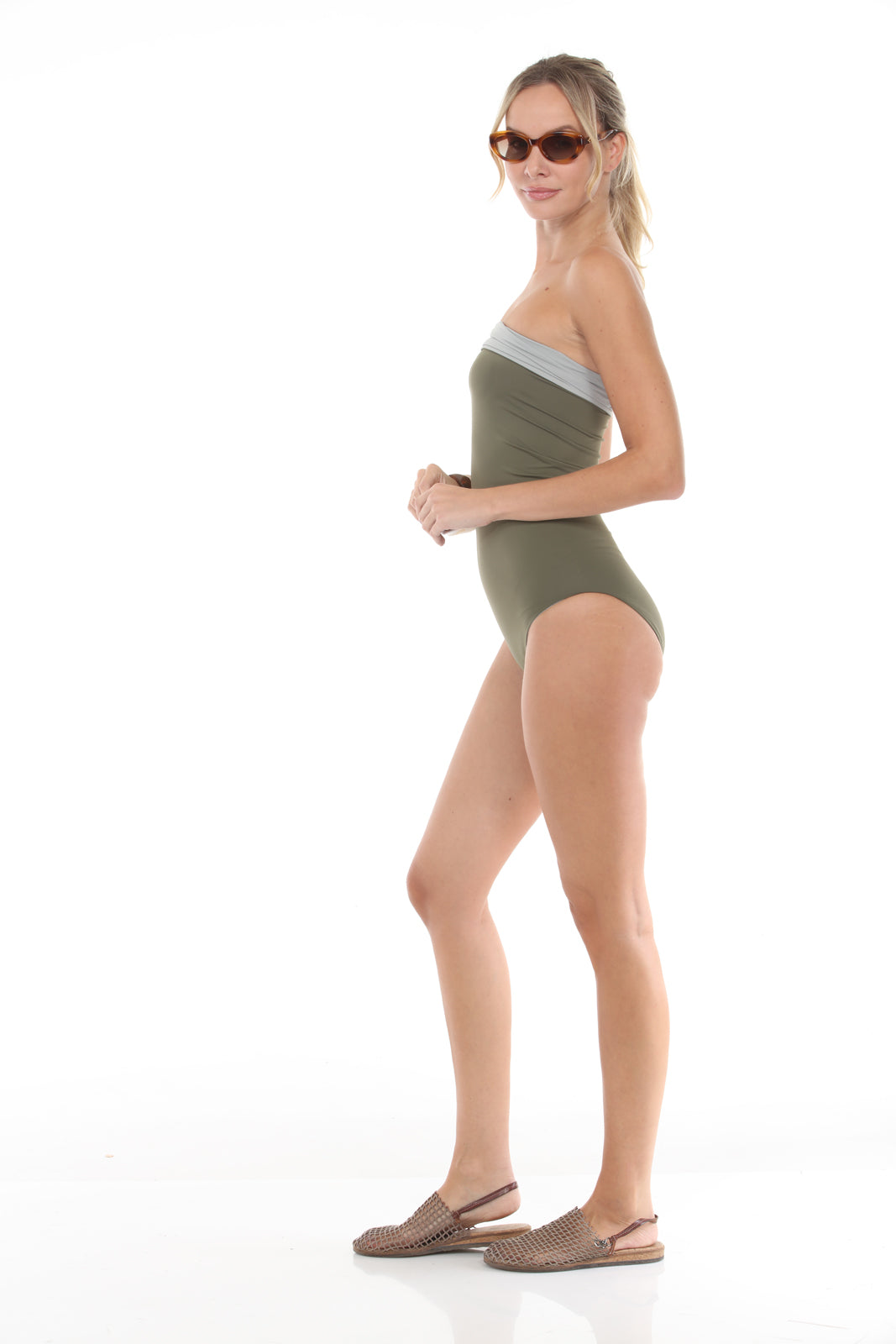 Camille Reversible Bodysuit | Olive/grey - side