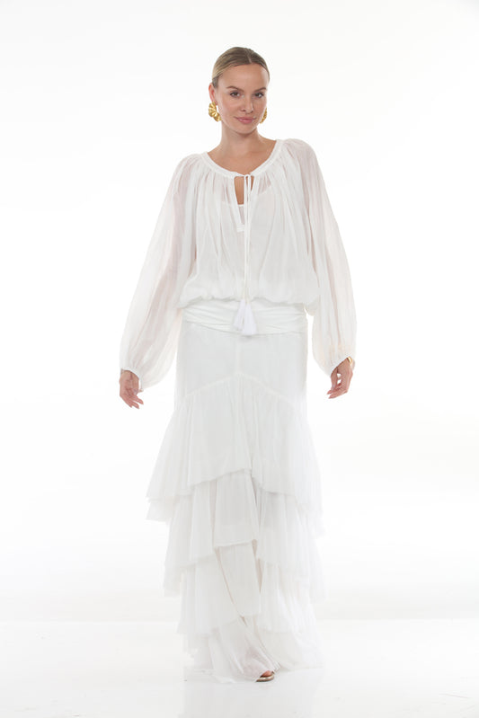 Cascade Ruffle Skirt | White