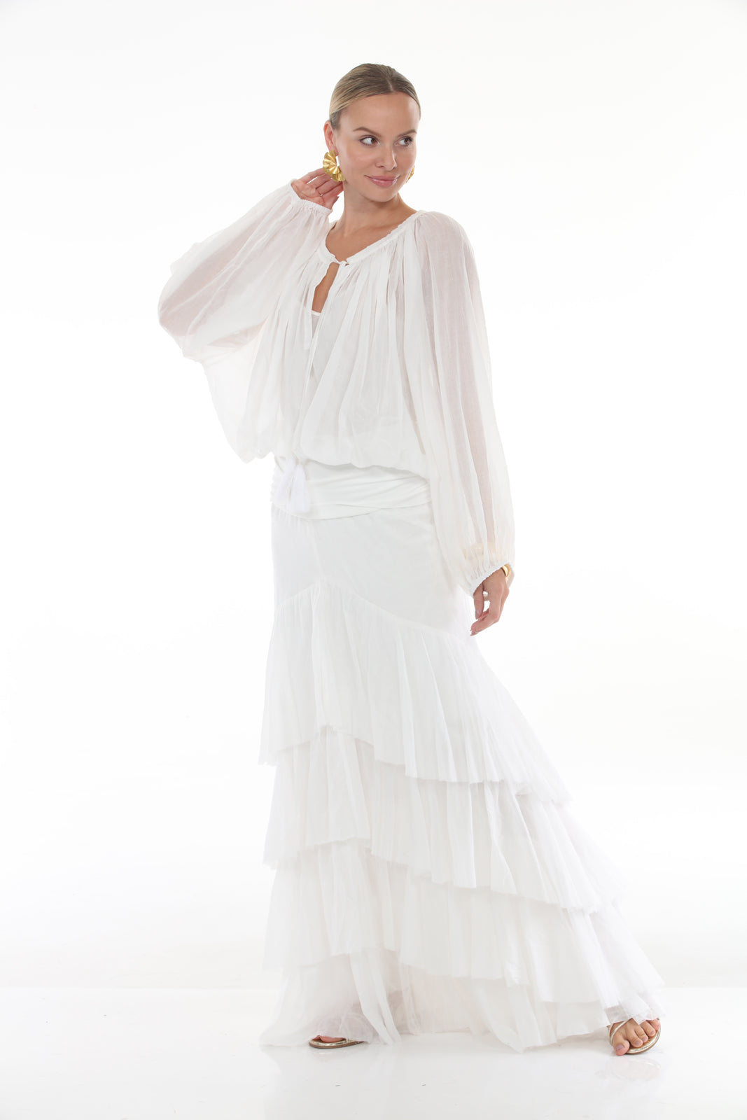 Cascade Ruffle Skirt | White - side