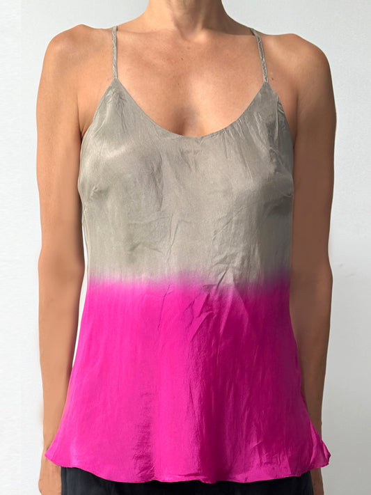 Double Layer Silk Cami | Sage/Fuchsia