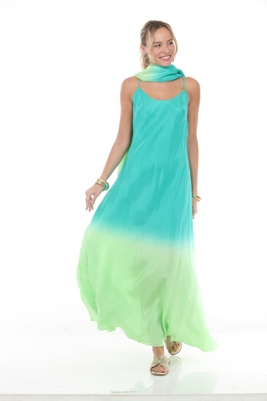 Double Layer Silk Slip Dress - Dip Dye