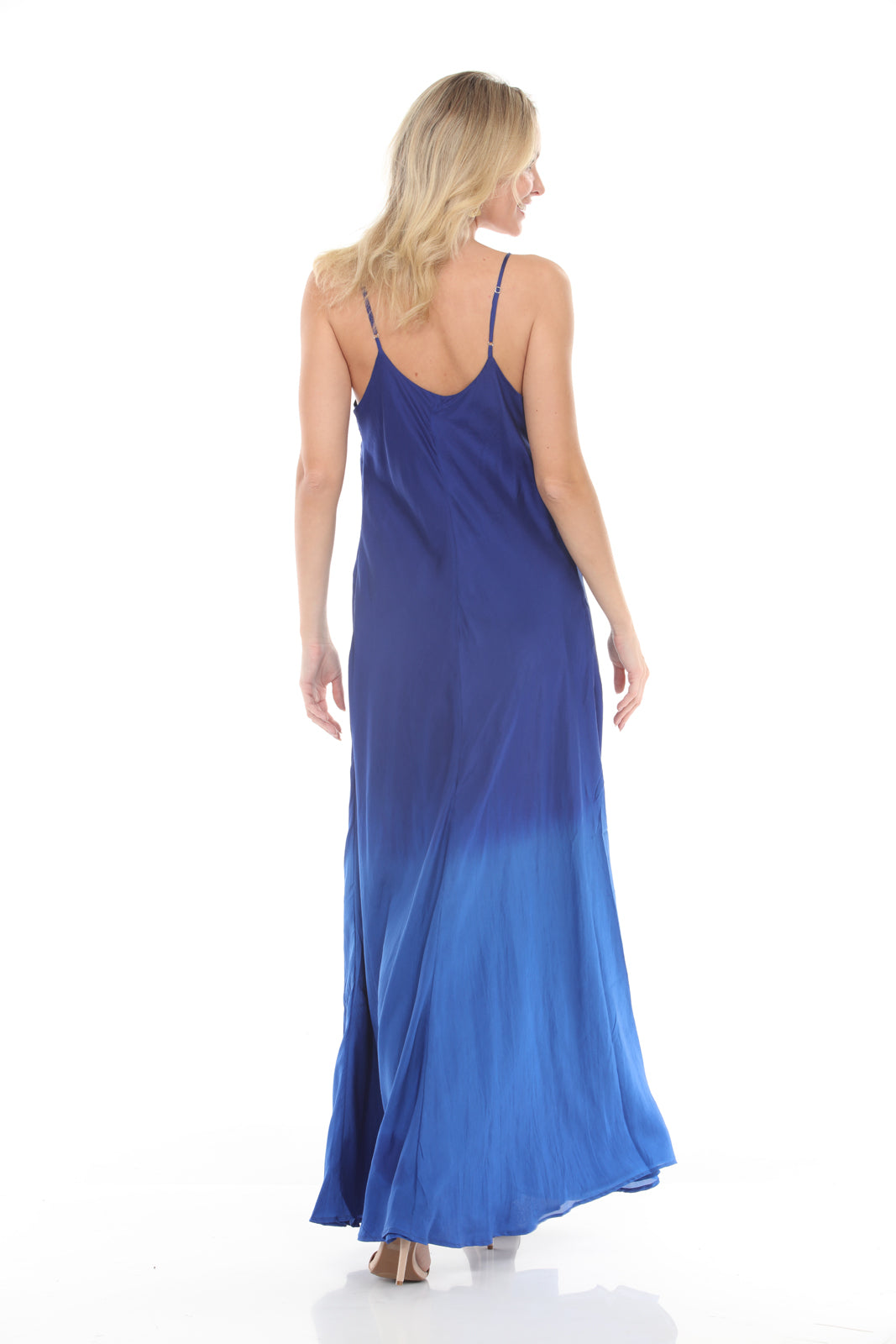 Double Layer Silk Slip Dress Dip Dye | Moroccan Blue/Royal Blue -  back