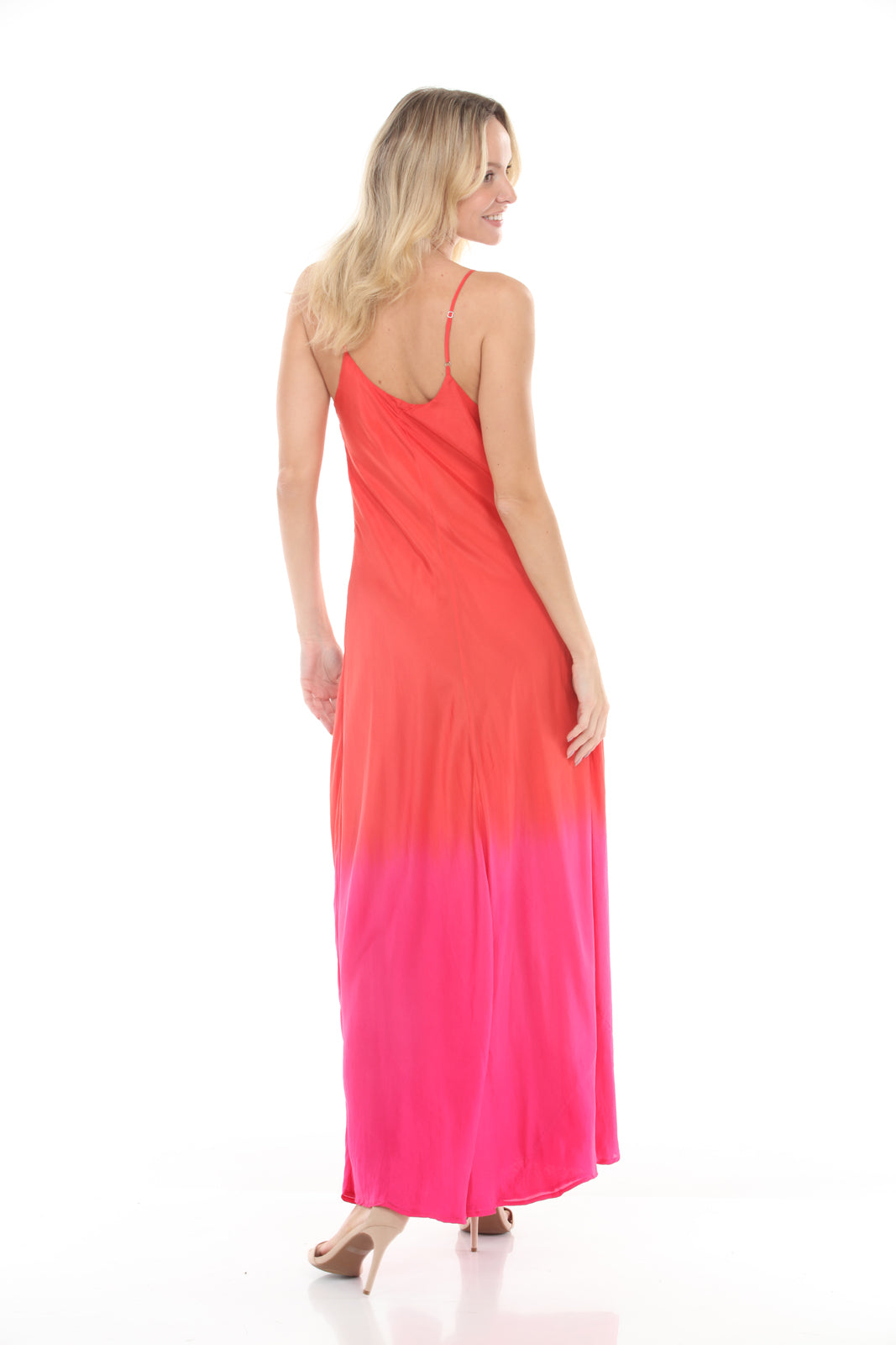 Double Layer Silk Slip Dress Dip Dye | Red/Pink - back
