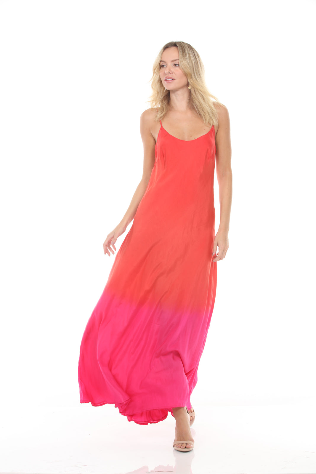 Double Layer Silk Slip Dress Dip Dye | Red/Pink - front alt