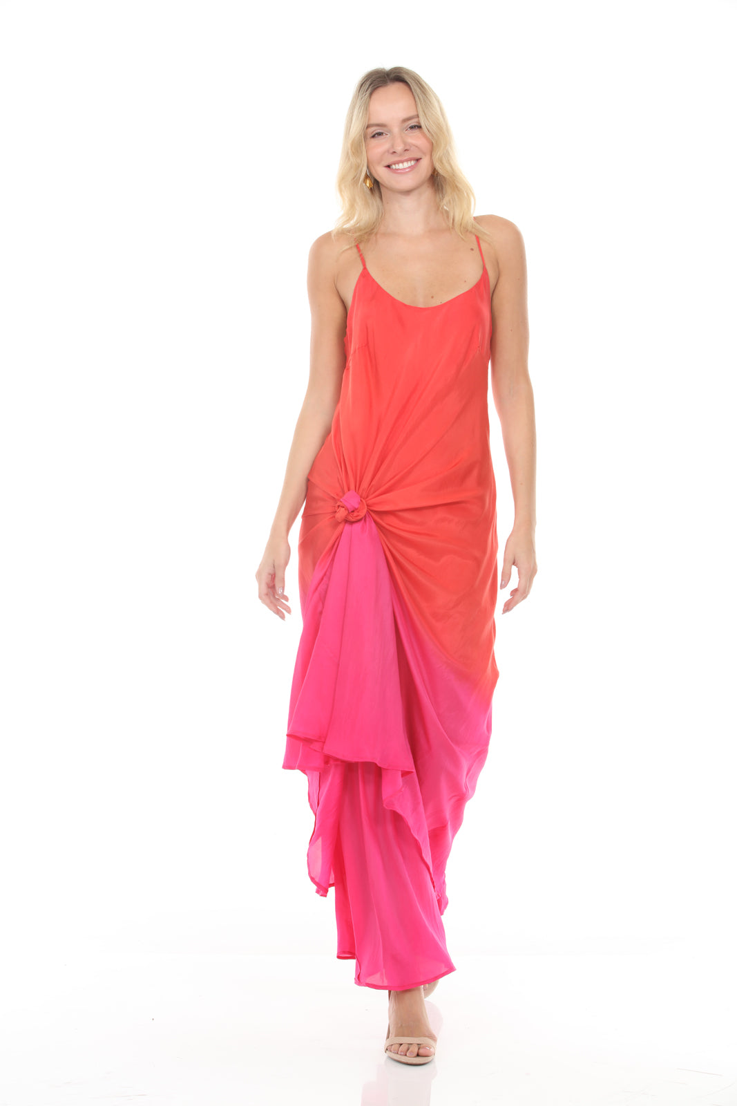 Double Layer Silk Slip Dress Dip Dye | Red/Pink - front alt1