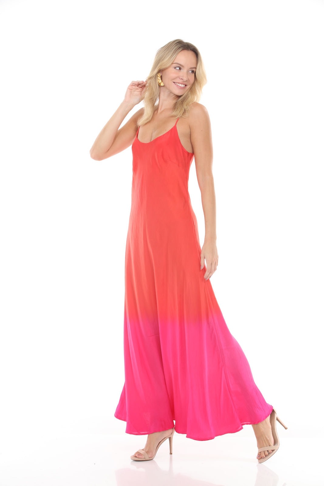 Double Layer Silk Slip Dress Dip Dye | Red/Pink - side alt