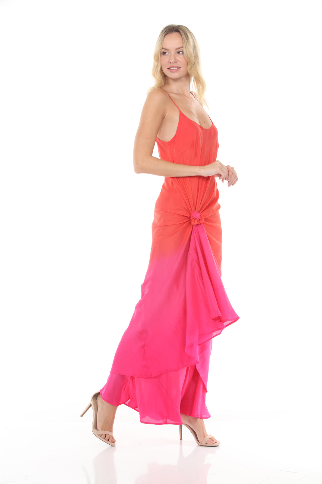 Double Layer Silk Slip Dress Dip Dye | Red/Pink - side alt1