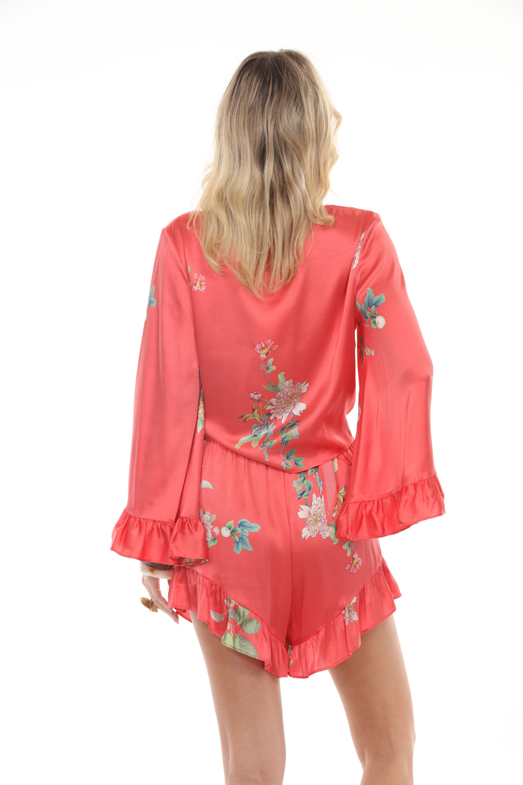 Flutter Sleeve Tie-Front Top | Coral - back closeup