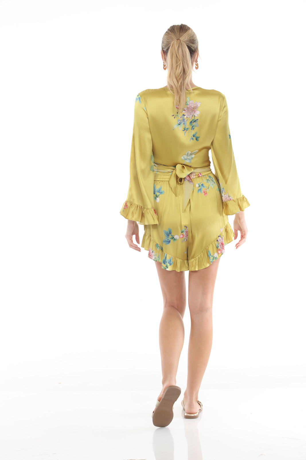 Flutter Sleeve Tie Front Top | Mustard - back