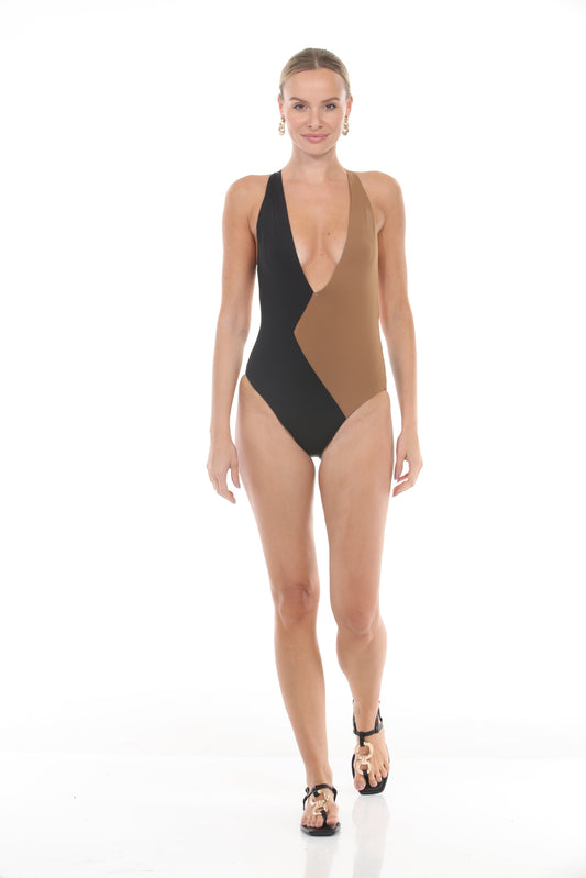 Halter Swimsuit | Black/Tawny