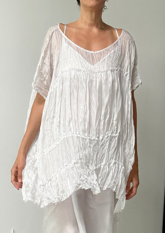 Three Tier Ruffle Shirt-Light Weight Whisper Silk | Grey