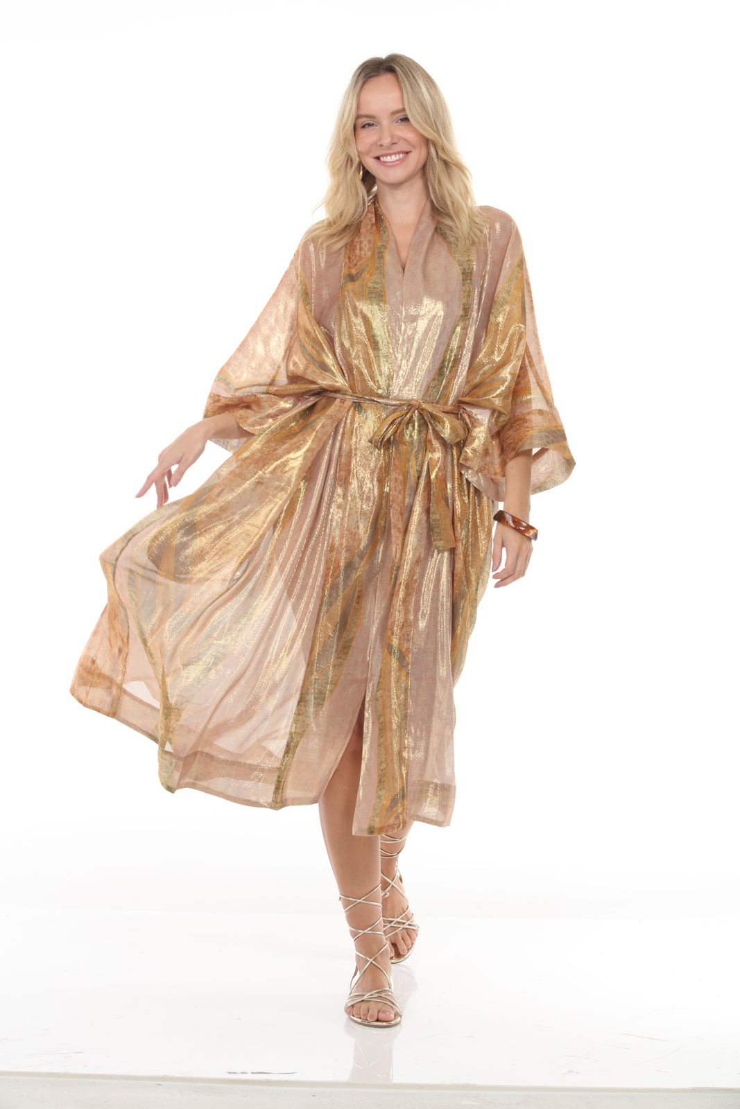 Kimono Printed Lurex | Blush - front tied