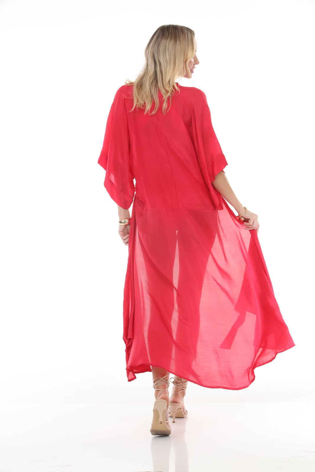 Kimono Sleeve Scarf Tie Dress | Pink - back alt