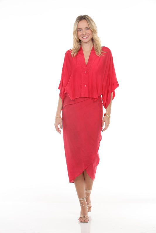 Kimono Sleeve Scarf Tie Dress | Pink - front