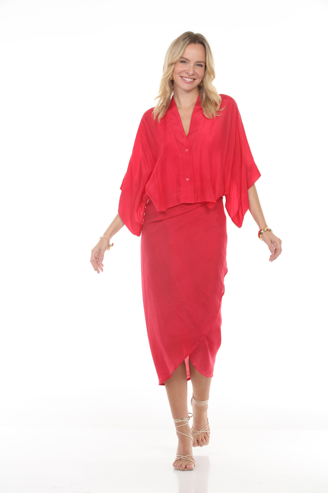 Kimono Sleeve Scarf Tie Dress | Pink - front alt