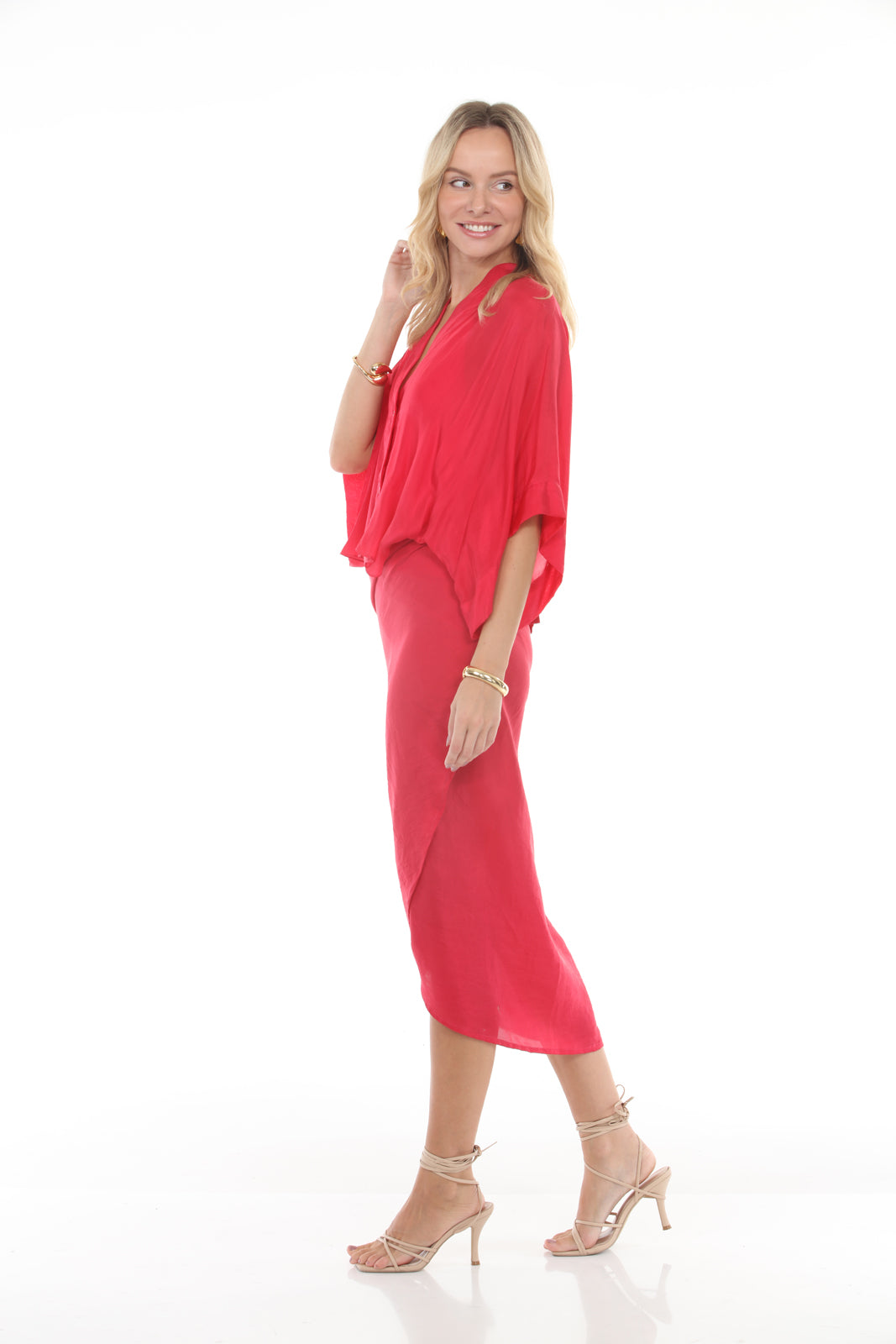 Kimono Sleeve Scarf Tie Dress | Pink - side