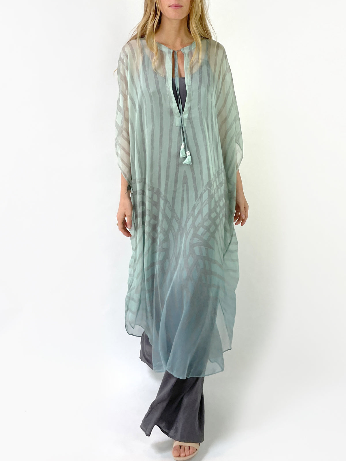 Luna Silk Caftan | Green - Front