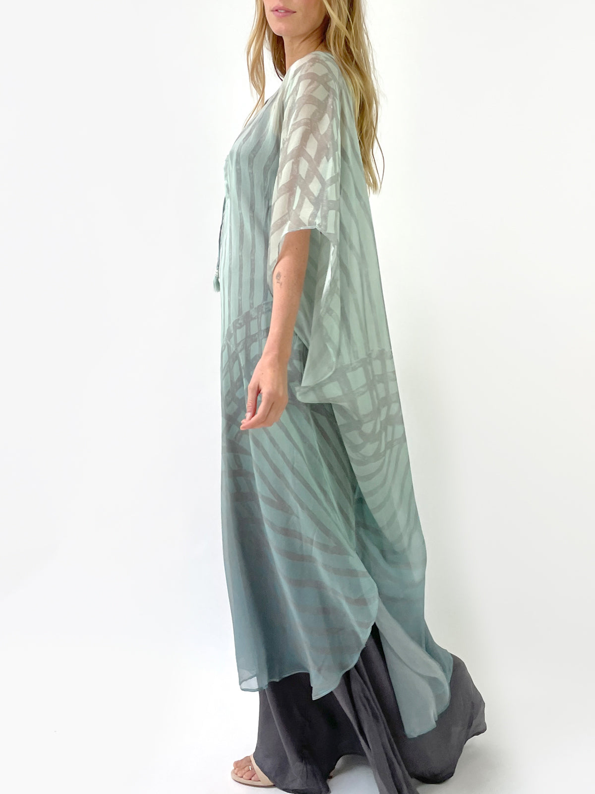 Luna Silk Caftan | Green - Side
