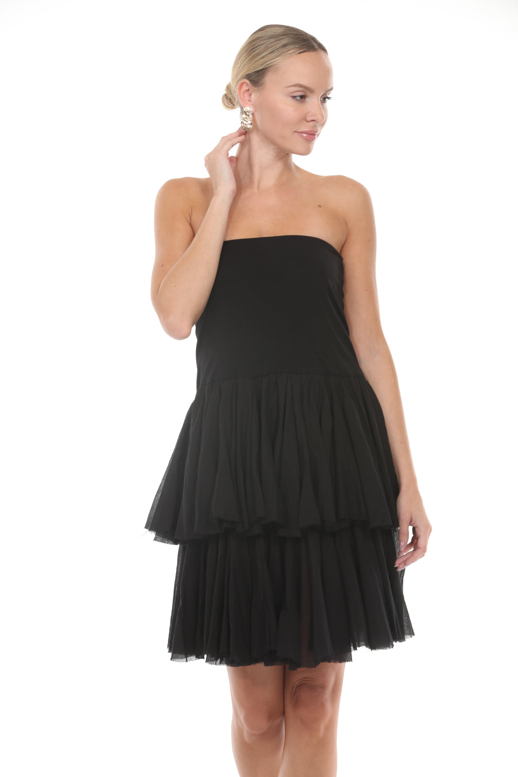 Mini Ruffle Dress | Black - closeup