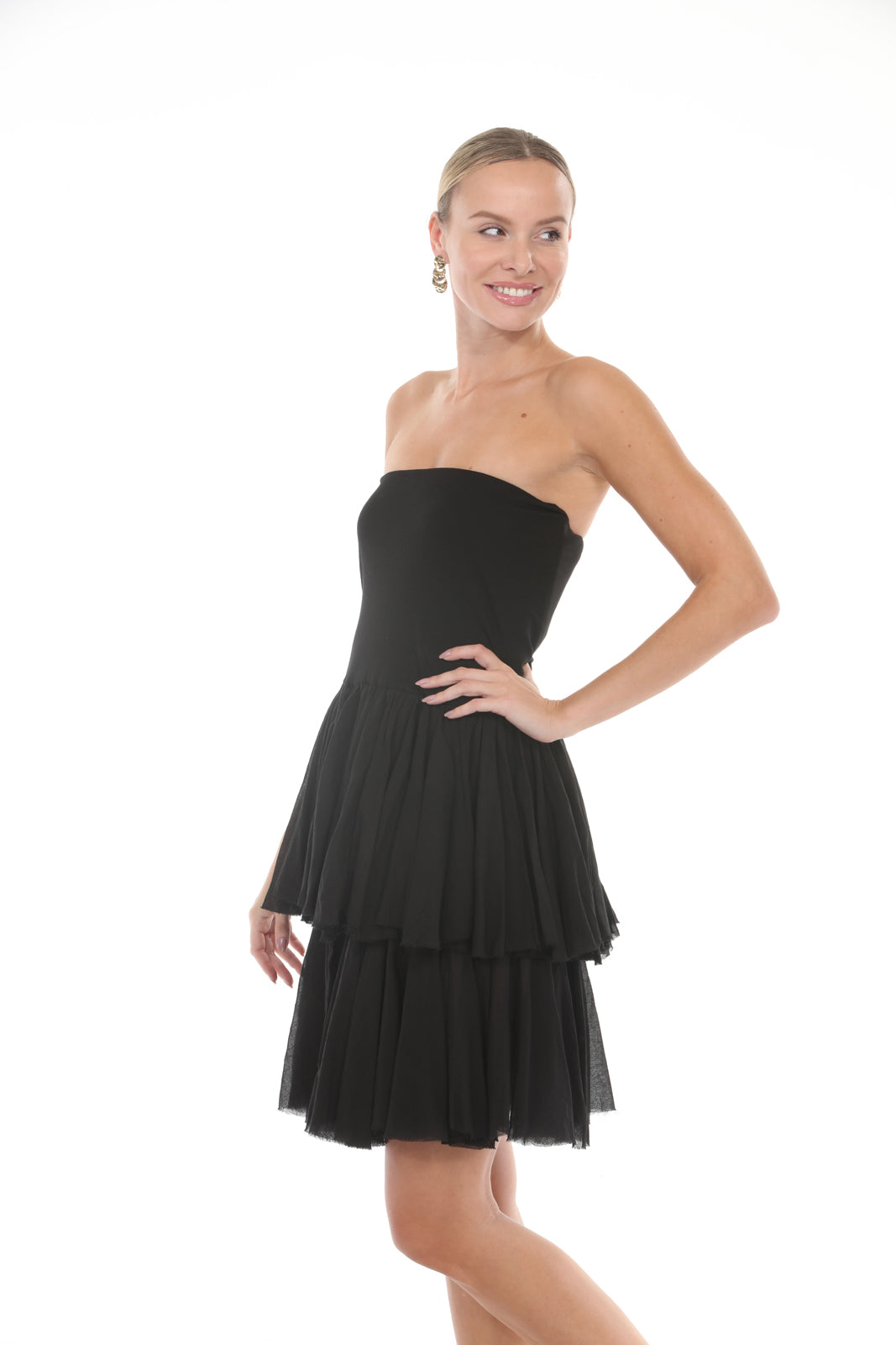 Mini Ruffle Dress | Black - side closeup